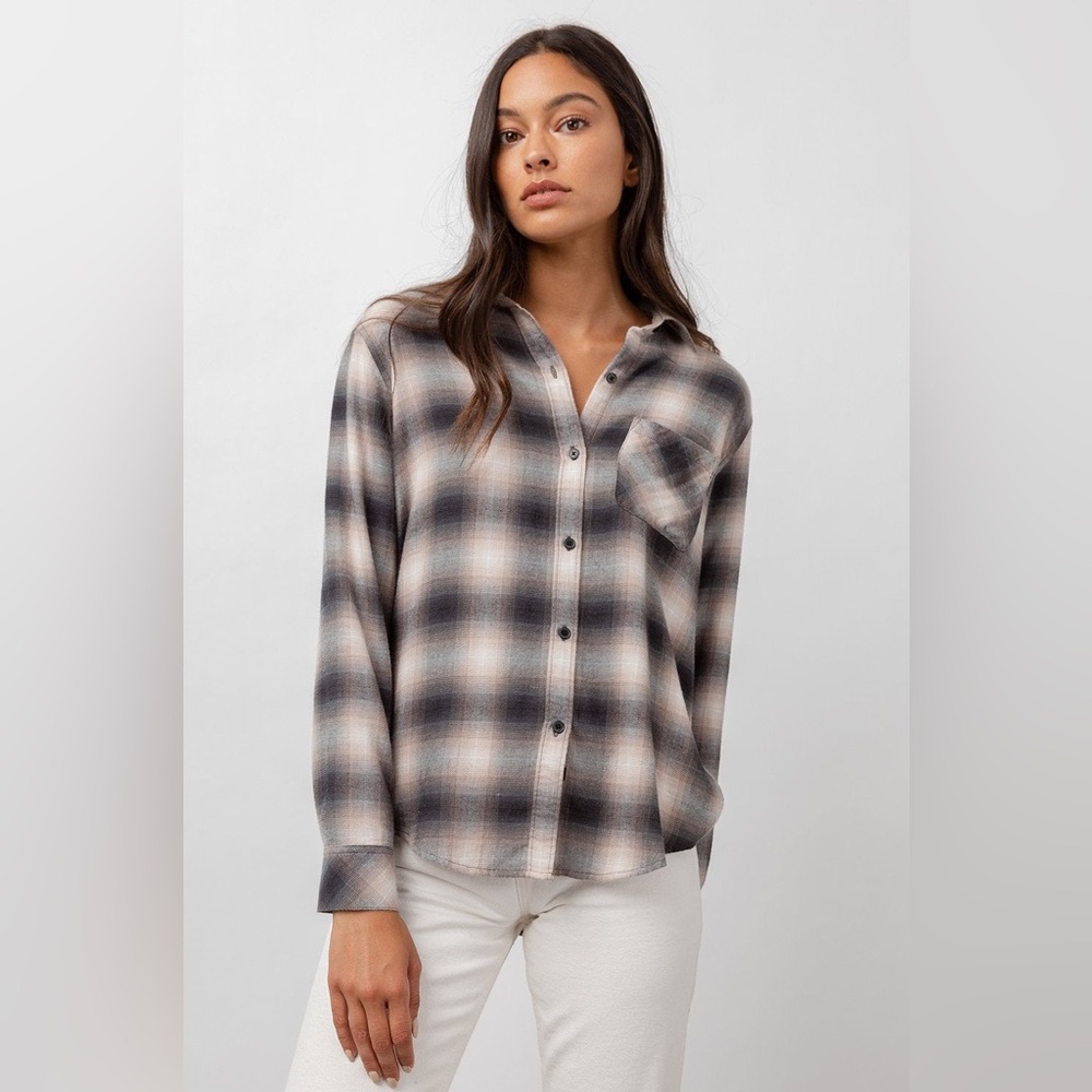 Rails. Milo Button Down. Latte Black Shadow. Size XS.